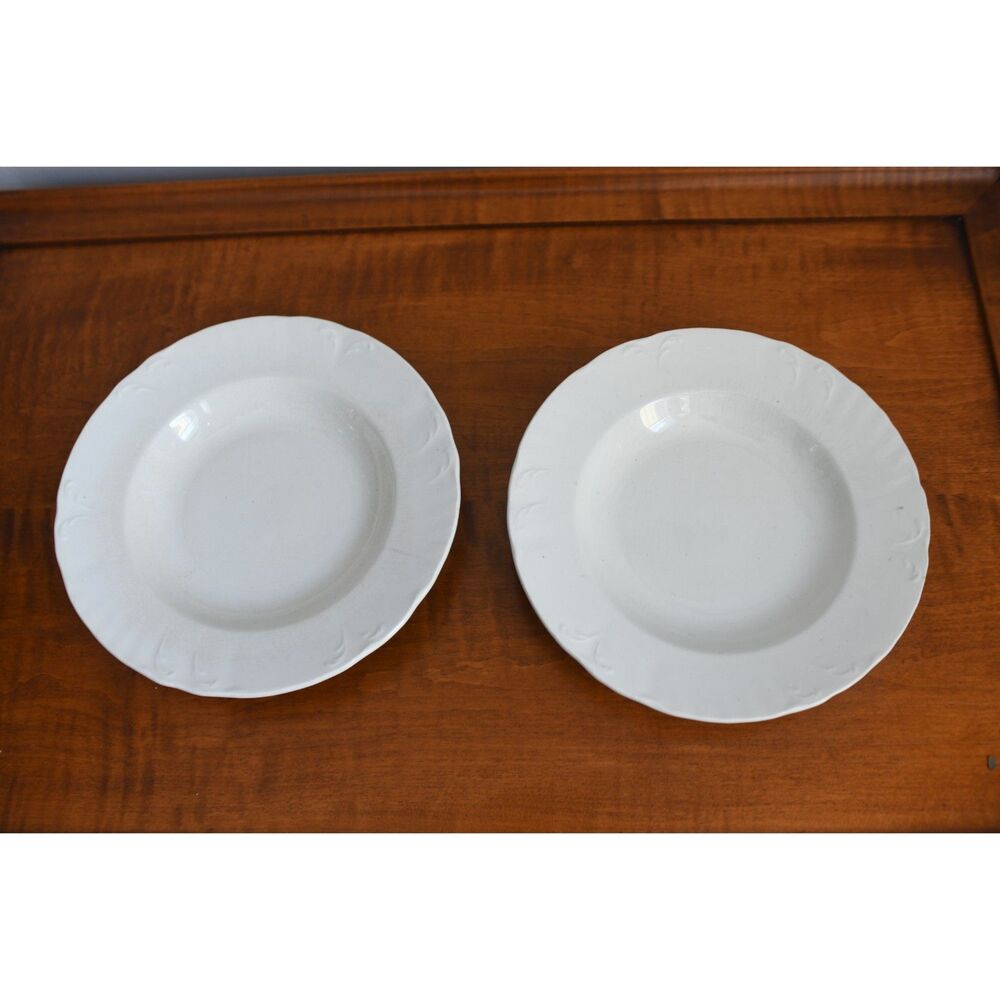 Lot of 2 J & G Meakley Hanley England Scalloped Ironstone Shallow Soup Bowl